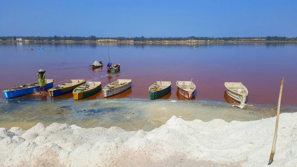 Aerial view of Lac Rose in Senegal