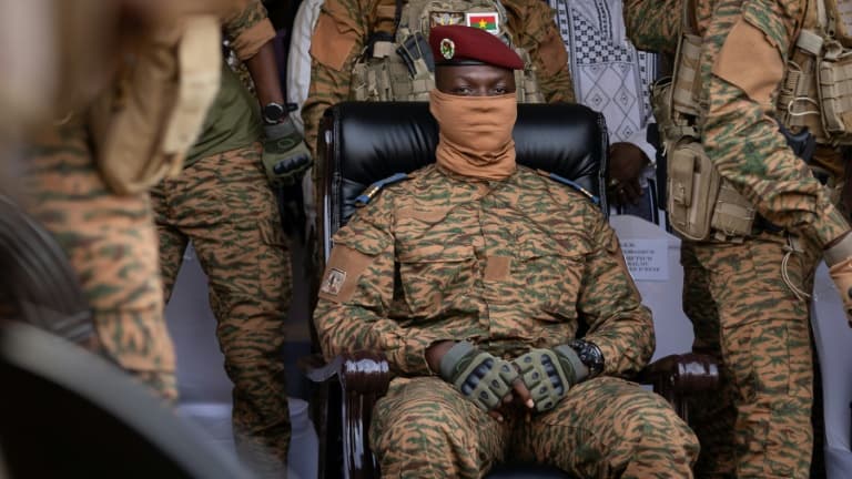 Burkina Faso’s military ruler Captain Ibrahim Traoré, speaking in Ouagadougou on October 15, 2022