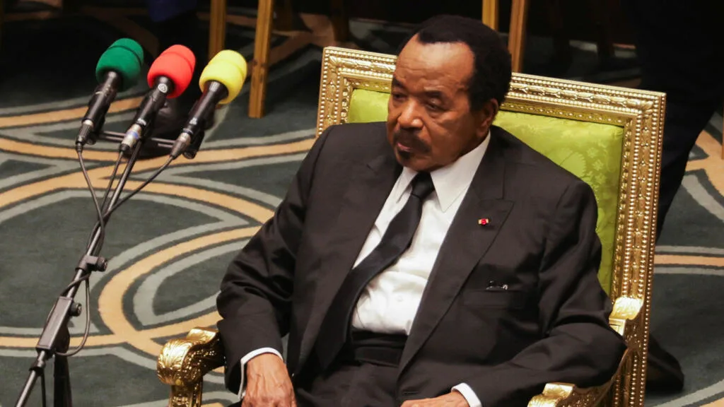 Cameroon President Paul Biya seated during a government meeting