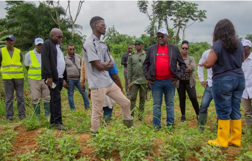 Minister Charles Edgar Mombo visiting CENAREST’s experimental fields in Kougouleu