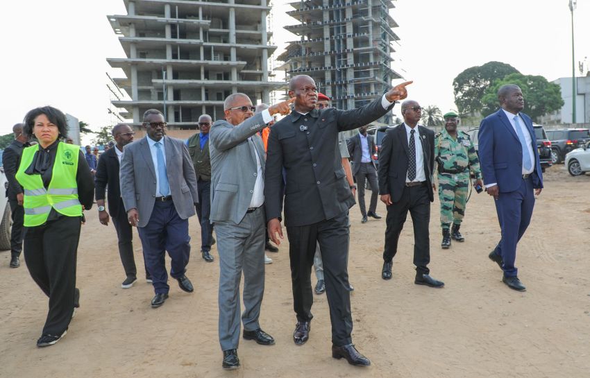 President of Gabon inspecting coastal construction sites
