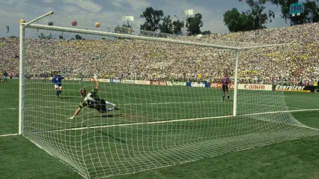 Roberto Baggio misses a penalty for Italy against Brazil in the 1994 World Cup final