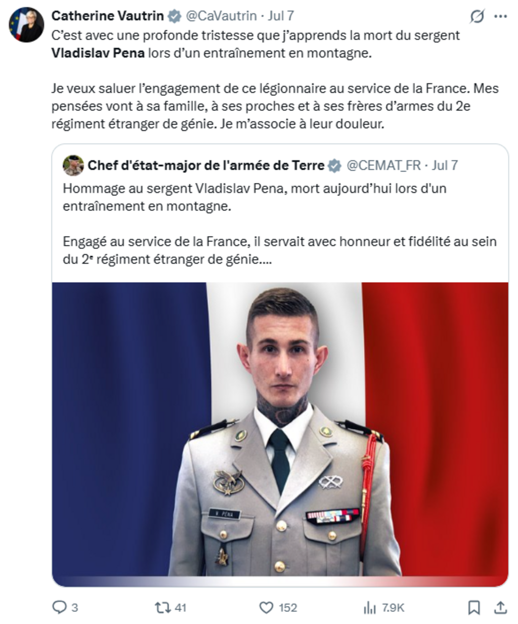 Official capture of Sergeant Pena’s funeral after his accidental death in France.