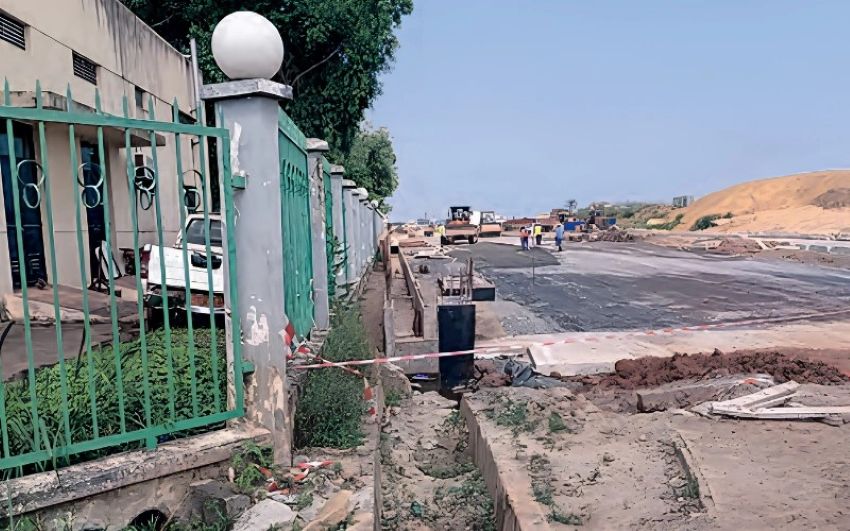Construction site of Gabon's Boulevard de la Transition behind the National Assembly building